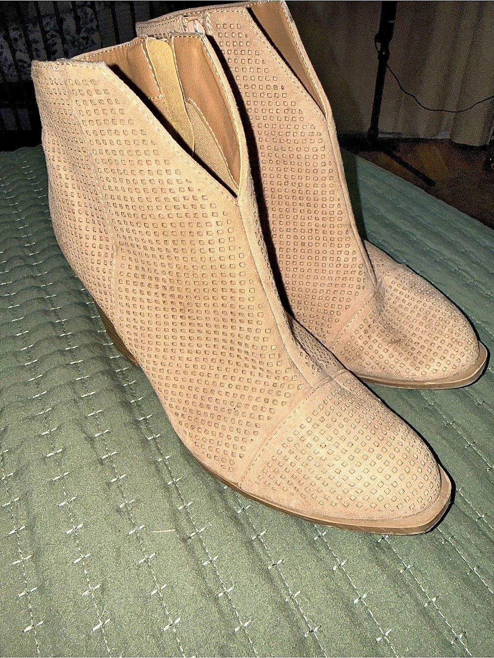 Qupid Perforated Ankle Booties in Brown